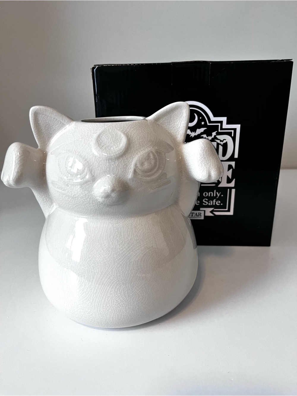 Killstar Ghost Kitty White Ceramic Flower Vase Glossy Crackle Ceramic Goth Cat
